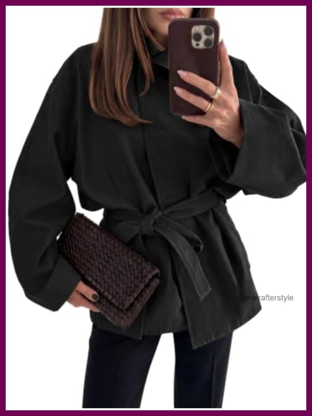 Oversized Trench Coat Stand Collar Belted Short Fall Casual Jacket
